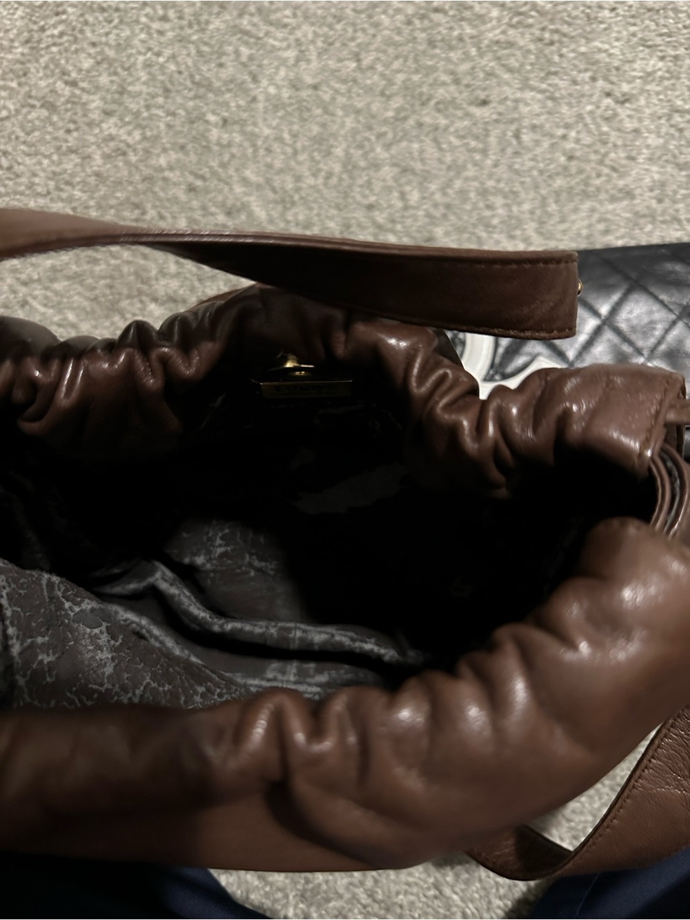 Vintage Loewe Dark Brown Leather Drawstring Shoulder Bag - Picture 5 of 11